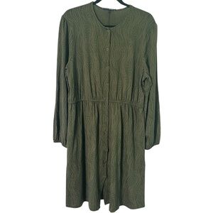 Gudrun Sjoden Green Print Snap Front Elastic Waist Dress Size Large